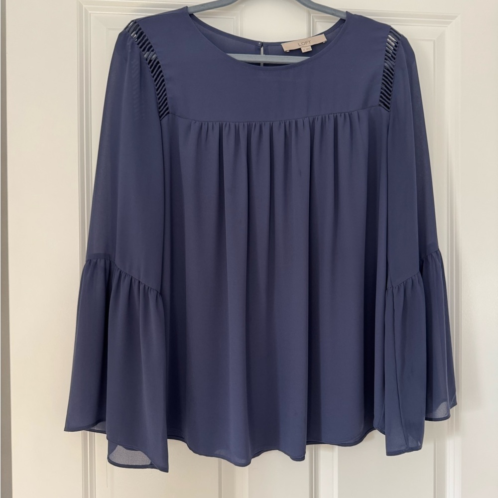 LOFT Boho Navy Blue Blouse with Bell Sleeves